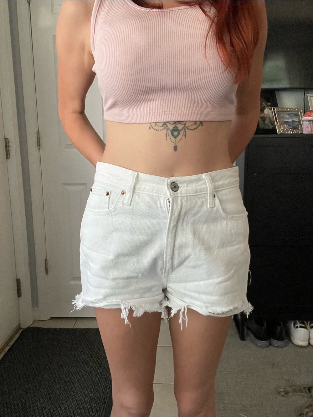 Abercrombie & Fitch White Frayed Hem Denim Shorts